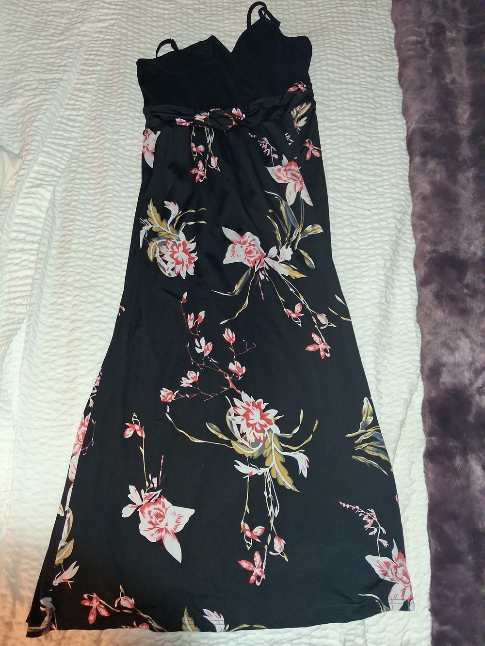 Black Floral Maxi Skirt with Pink & Cream Blooms